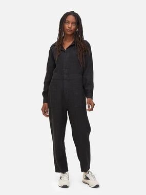 MATE The Label Long Sleeve Linen Jumpsuit - Jet Black Wimens Size S